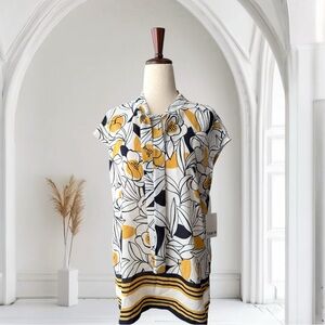 NWT Bar III Navy and Yellow Floral Sleeveless Blouse